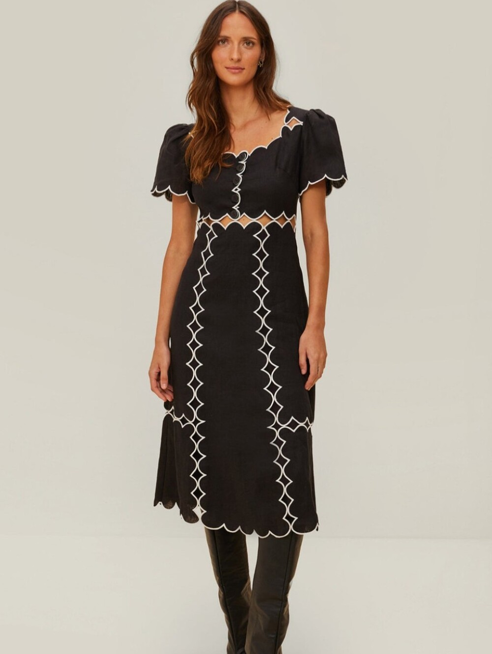 FARM Rio Black Short Sleeve Midi Dress - Size M